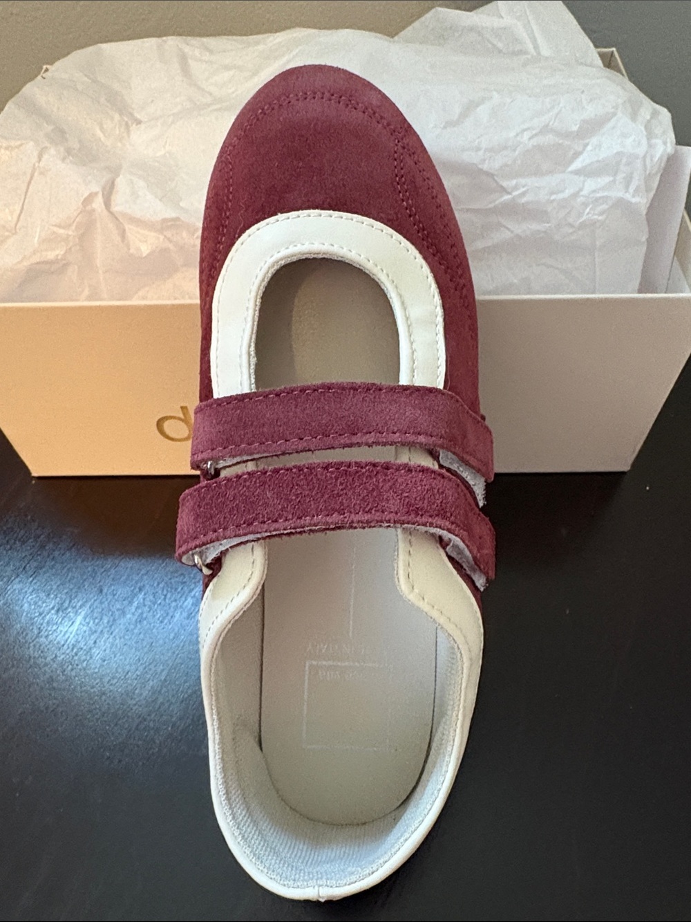 NW BOX - Dolce Vita Burgundy & Cream Suede Velcro Sneakers - Size 8 fit like 7.5 - Picture 7 of 7